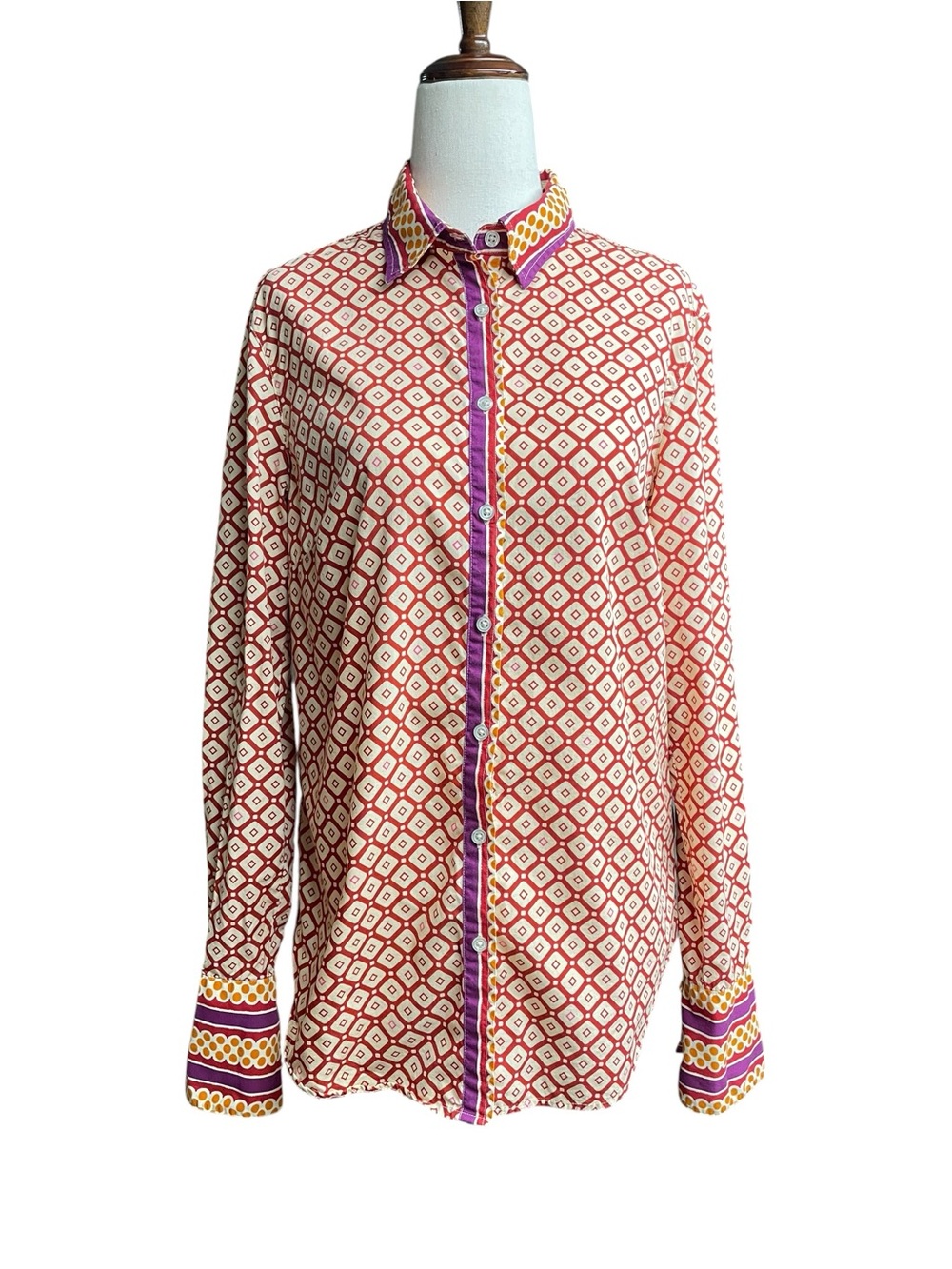 0039 Italy Geometric Print button Shirt 100% Cotton Size Small